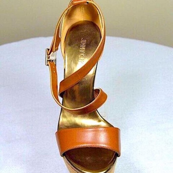 🆕🏷️Jimmy Choo “Portia 120” Brown Leather Ankle Wrap Wedge Sandals   🇪🇸 - Picture 4 of 7